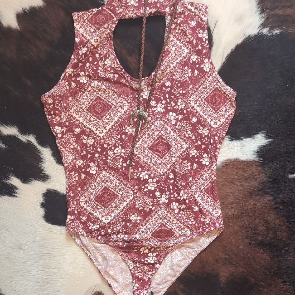Rebel Sugar Burgundy and Cream Patterned Top
